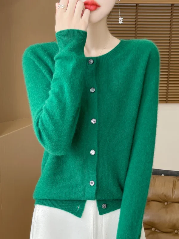 Vestiti eleganti da donna Autunno Inverno Maglione 100% lana merino Cardigan maglione lavorato a maglia morbido cashmere O-Collo coreano monopetto 2