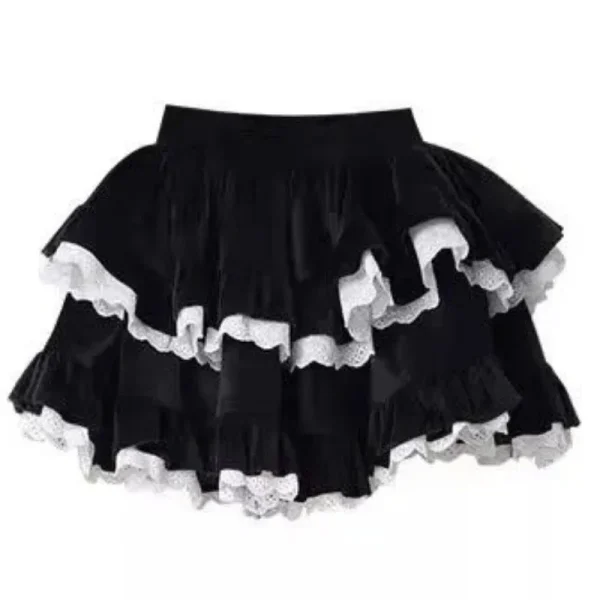 Lolita Kawaii Minigonna Donna Y2k Balletto Design Pizzo Splicing Soffice Gonna Torta Autunno Inverno Ruffle Vita Alta Gonne Nere 6