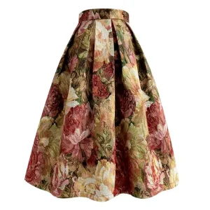 Floreale elegante Chic a vita alta abito da ballo a-line gonna allentata da donna gonne lunghe al ginocchio per abbigliamento donna moda 2024 1