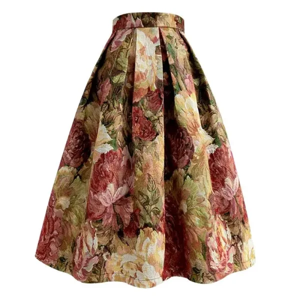 Floreale elegante Chic a vita alta abito da ballo a-line gonna allentata da donna gonne lunghe al ginocchio per abbigliamento donna moda 2024 1