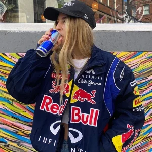 Red Bull Racing F1 Giacca da motociclista primaverile e autunnale stile sportivo Manica lunga allentata casual stampata nera 1