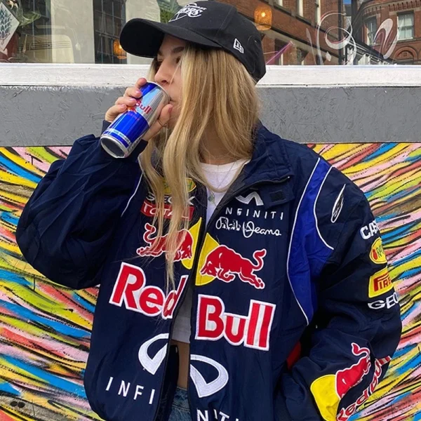 Red Bull Racing F1 Giacca da motociclista primaverile e autunnale stile sportivo Manica lunga allentata casual stampata nera 1