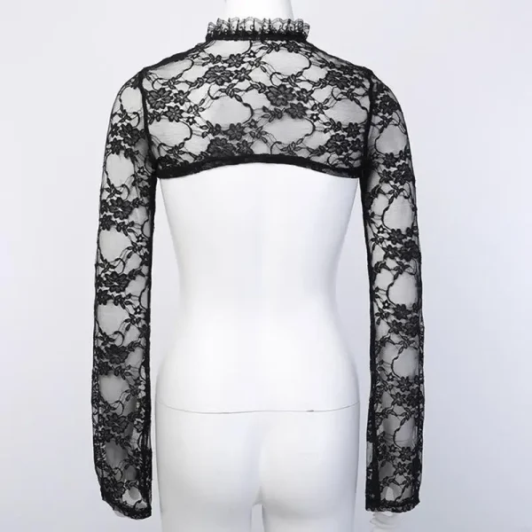 L93f Women Women Fleeve Vintage Long Slee Bolero Stand Collar Floral Lace Grolla 2