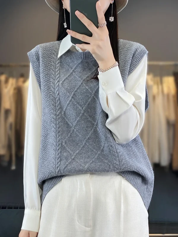 Autunno Inverno delle nuove donne 100% lana merino maglieria gilet pullover Swearter girocollo versatile maglione di base in cashmere 2