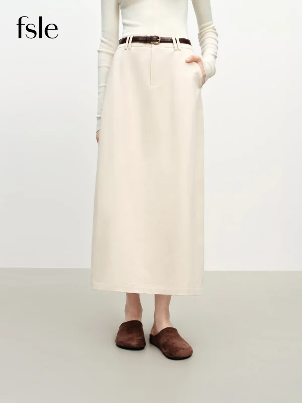 Gonna dritta in cotone extra lungo FSLE per le donne pendolari 2025 Nuovo stile autunno e inverno con cintura 1