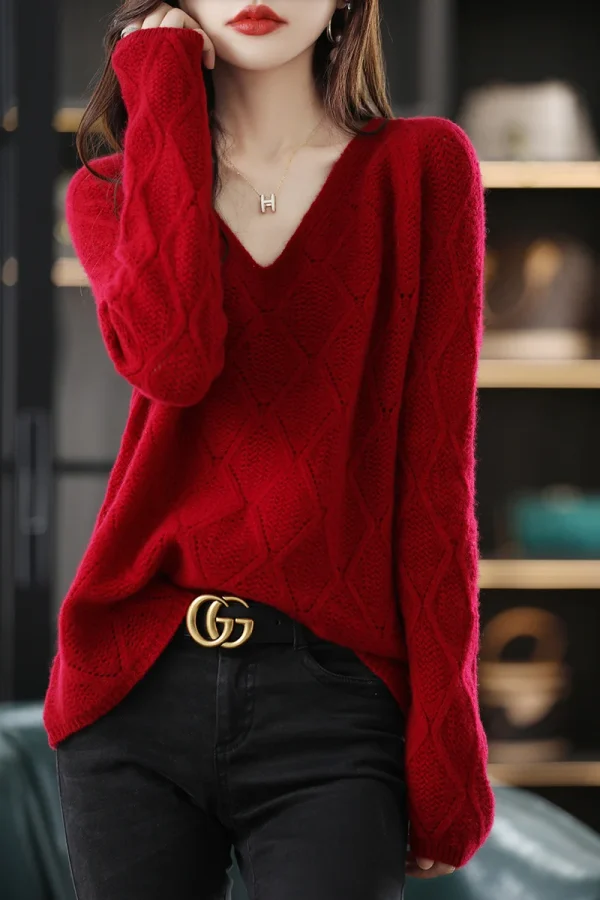 Maglione da donna in lana merino 100% moda basic con scollo a V pullover in cashmere abbigliamento donna semplice comfort morbido caldo top casual solido 1