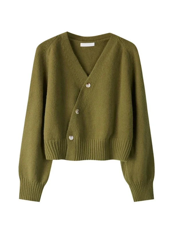 2025 Autunno Inverno Bottone obliquo Cardigan Maglione con scollo a V Donna Top a maniche lunghe lavorato a maglia Maglione donna coreano allentato in cashmere solido 2
