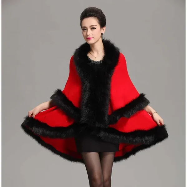 Autunno inverno doppio strato finto per scialle di pelliccia mantello donna maglia Cardigan in Cashmere cappotto elegante abito da festa di nozze mantello Cappa 3