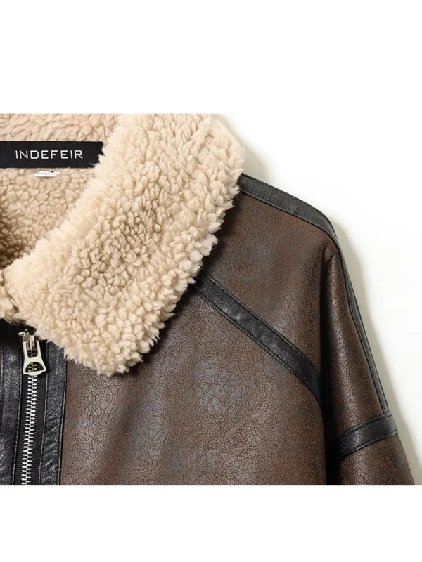 Giacca in pelle da donna 2025 Donna High Street Manica lunga Cerniera Fodera in lana di agnello Giacche Cappotti corti Lady Autunno Nuovi capispalla 4