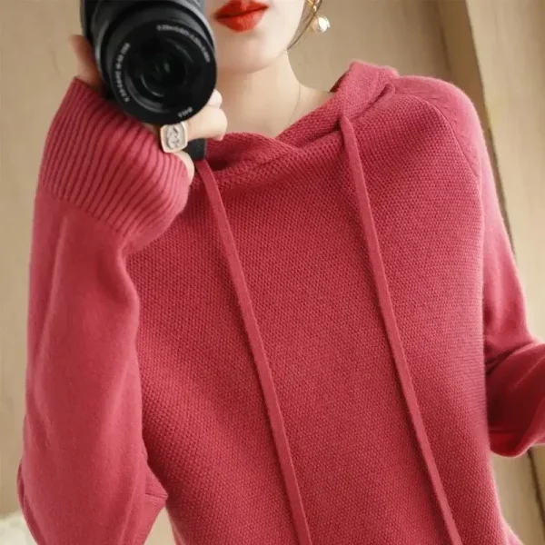 Maglione con cappuccio Donna Autunno Inverno Manica lunga Camicia con fondo caldo Solido Pullover casual Top in maglia Maglione moda coreana 2025 3