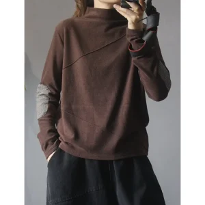 Magliette casual patchwork taglie forti Primavera Autunno Nuova manica lunga allentata All-match Top vintage Moda High Street Abbigliamento donna 1
