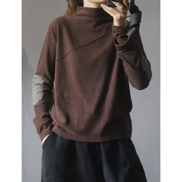 Magliette casual patchwork taglie forti Primavera Autunno Nuova manica lunga allentata All-match Top vintage Moda High Street Abbigliamento donna 1