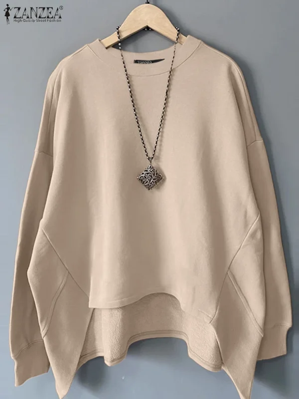 ZANZEA Moda Coreana Orlo Irregolare Pullover Casual Maglioni Allentati Donna Felpe di Colore Solido Vacanza Autunno Maglie a Manica Lunga 2