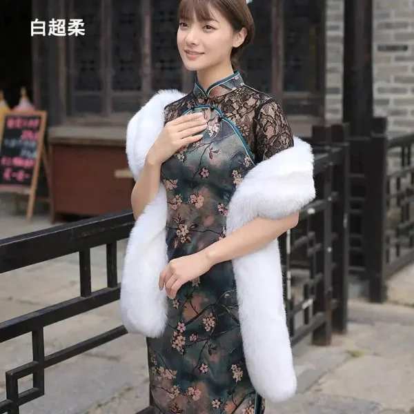 Sciarpa in pelliccia sintetica da 180 cm Colletto peloso invernale Morbido lungo scialle in peluche Scaldacollo Moda donna Sciarpe soffici Decorazione di abbigliamento 3