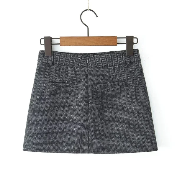 YENKYE Minigonna a trapezio in lana a vita alta vintage da donna Elegante abbigliamento da ufficio da donna Gonne autunno inverno 4