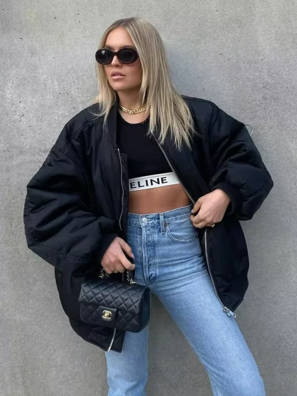 2025 Giacca bomber da donna Autunno Inverno Moda donna Cappotto ampio oversize Manica lunga Cerniera Streetwear Nuove giacche casual 6