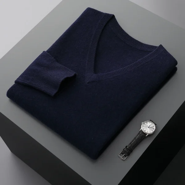Autunno e inverno nuovi uomini con scollo a V in cashmere allentato ispessito tinta unita in lana lavorata a maglia che tocca il fondo camicia business casual maglione 2