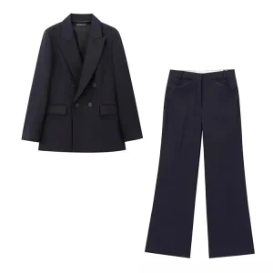 KONDALA Vintage Office Lady Abito solido nero monopetto Tasche con scollo a V Blazer Pantaloni larghi dritti Moda 2024 Set autunnali 1