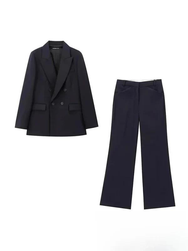 KONDALA Vintage Office Lady Abito solido nero monopetto Tasche con scollo a V Blazer Pantaloni larghi dritti Moda 2024 Set autunnali 1