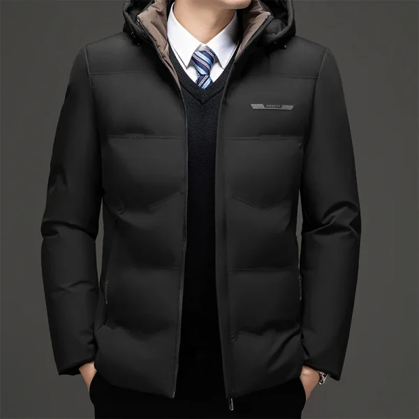 Cappotto Parka impermeabile caldo spesso con cappuccio di alta qualità Cappotto invernale casual allentato con cappuccio da uomo Piumino invernale da uomo d'affari 3