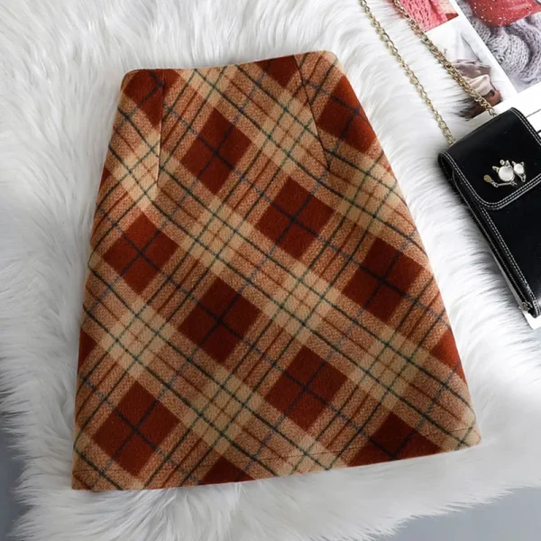Gonne corte di lana scozzesi Donna Autunno Inverno Nuova cerniera Vita alta Temperamento Minigonna Donna Retro Addensare Gonne a quadri 2