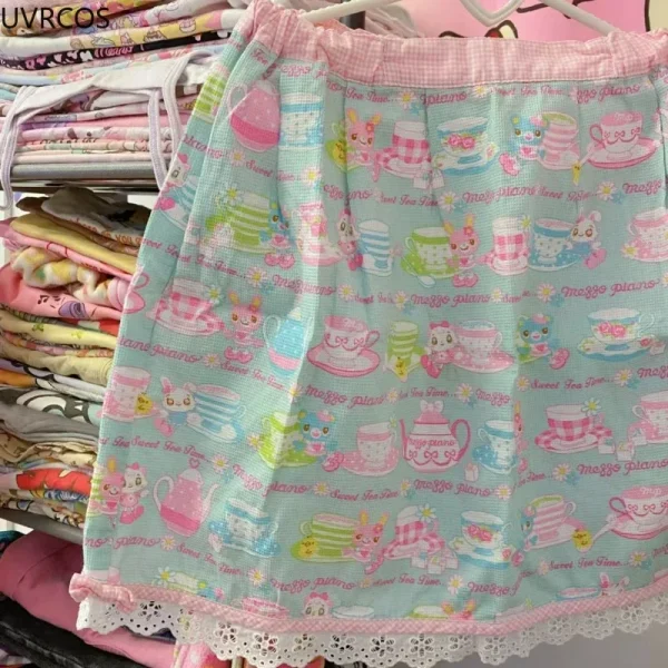 Dolce Lolita Stile Torta Mini Gonne Giappone Donne Kawaii Cartoon Ricamo Arco Gonne a pieghe Y2k Gonna corta da fata Faldas Mujer 3