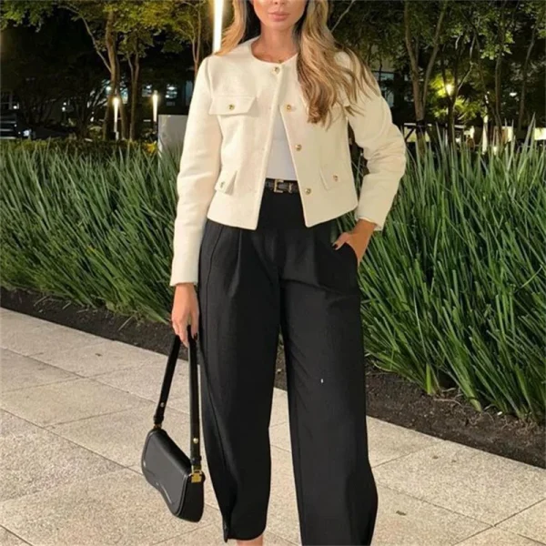 MUJER Giacca corta in tweed Giacca vintage da donna a maniche lunghe Giacca da donna con bottoni alla moda Giacche eleganti da donna Novità in cappotti corti 3