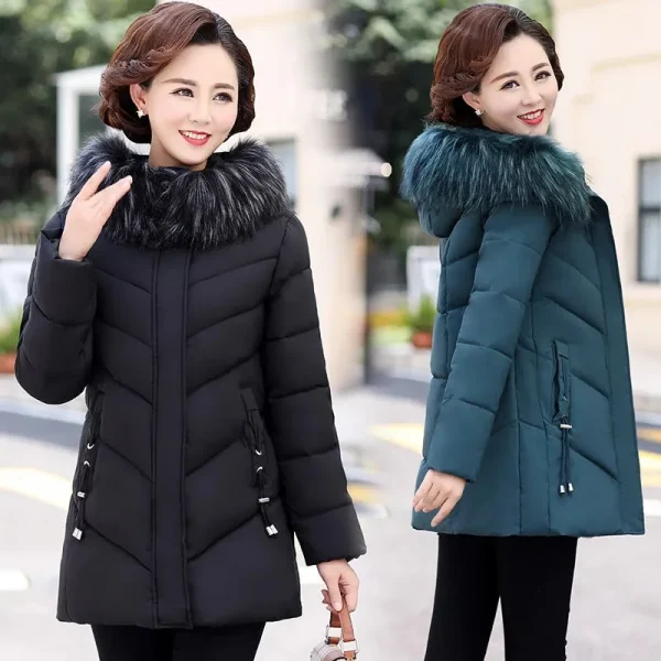 2023 Nuova Giacca Invernale Parka da Donna Cappotto Lungo Collo di Pelliccia Con Cappuccio Giubbotti Cappotto di Spessore Caldo di Cotone Imbottito Cappotto Puffer Parka 5