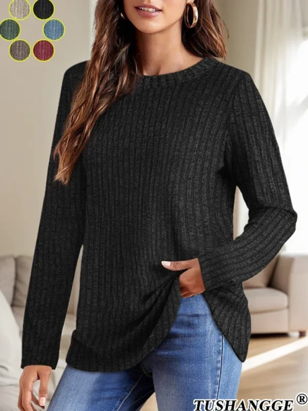 2024 autunno donna girocollo a maniche lunghe pullover a righe tinta unita maglioni da donna leggeri abiti comodi da donna 2
