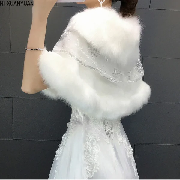Abiti da festa Bolero Scialle da sposa Scialle in pelliccia sintetica Bolero Cardigan Coprispalle per donna Cappotto da sposa da sposa Accessori migliori da donna 2