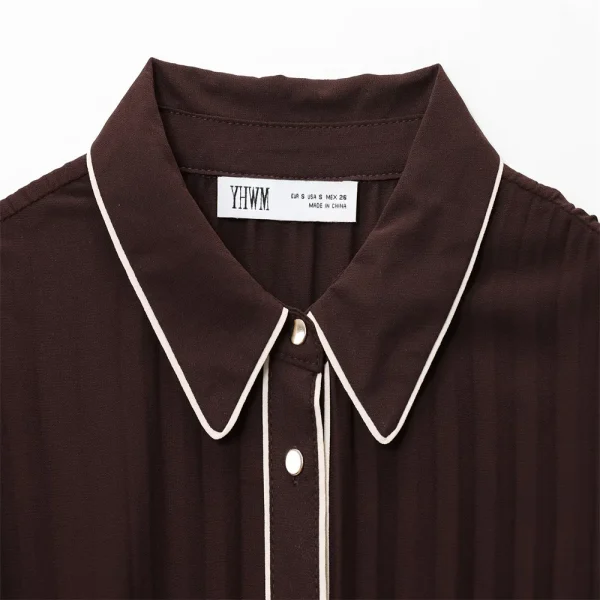 Abito MIDI plissettato patchwork con risvolto e cintura da donna nuovo autunno 3