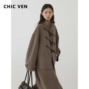 CHIC VEN Cappotti di lana da donna Moda Design retrò Bottoni Cappotto lungo allentato Abbigliamento femminile coreano Autunno Inverno Nuovo 2024 1