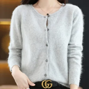 LHZSYY Cardigan da donna Super caldo maglioni di cashmere visone puro O-collo maglione femminile allentato cardigan in maglia tinta unita da donna 1