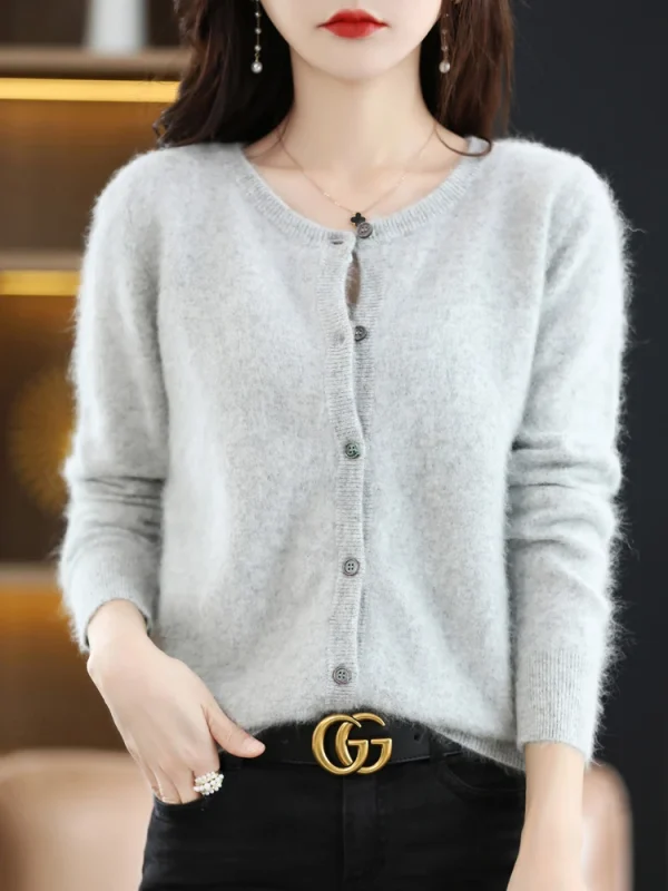 LHZSYY Cardigan da donna Super caldo maglioni di cashmere visone puro O-collo maglione femminile allentato cardigan in maglia tinta unita da donna 1