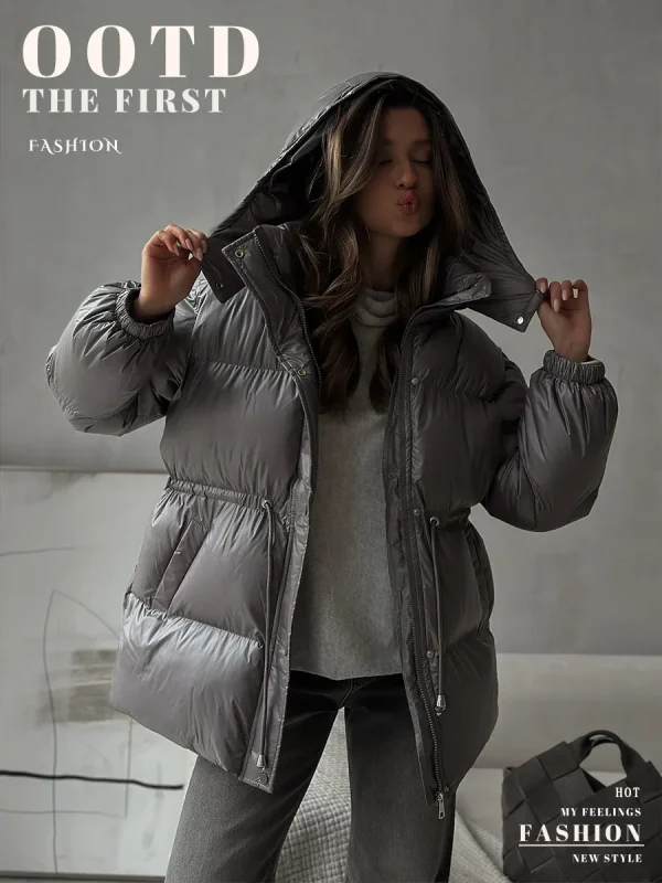 Cappotto in cotone caldo con cerniera originale con cappuccio Autunno e inverno Giacca casual da donna per festival musicali da ufficio, moda quotidiana all'aperto 3