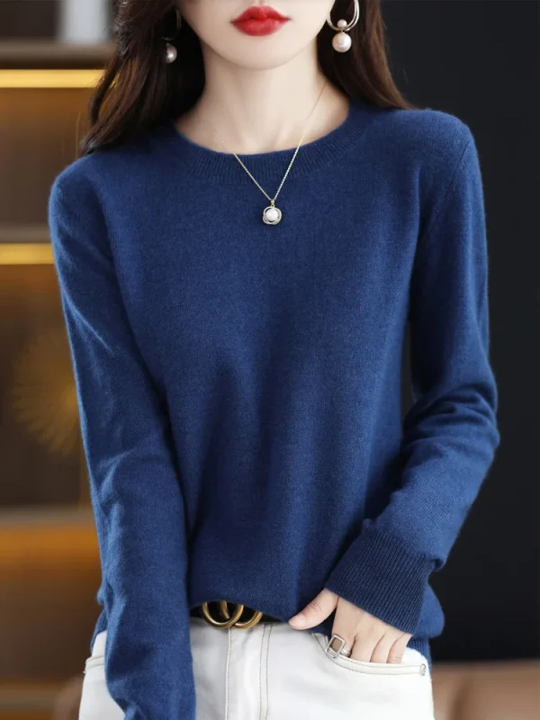 Moda 100% lana merino maglione da donna o-collo manica lunga pullover primavera autunno inverno maglione di base abbigliamento maglieria top 2