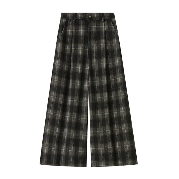 Capris scozzesi di alta qualità Donna Autunno Inverno Pantaloni larghi dritti vintage Donna Chic Pantaloni streetwear di lana spessa Donna 2025 3