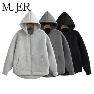 MUJER Felpe con zip da donna Felpa con cappuccio autunnale Donna Manica lunga Felpe da donna oversize Felpa con cappuccio con zip Giacche da donna 1