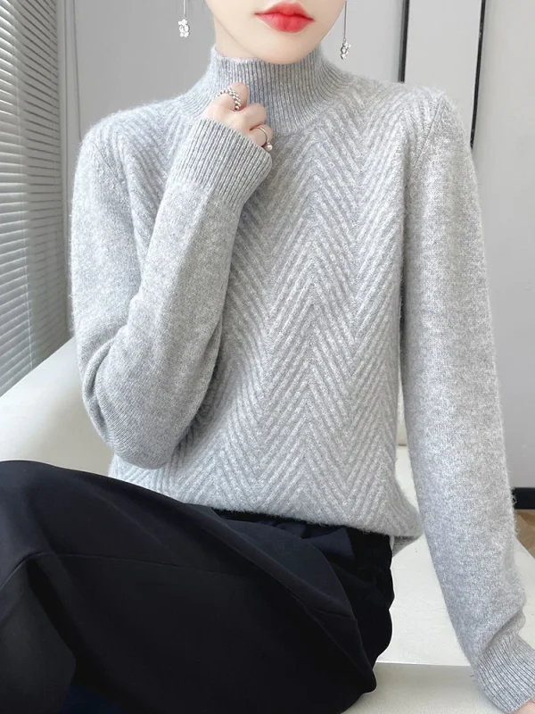 Maglione lavorato a maglia da donna 100% lana merino Maglieria Collo a lupetto Manica lunga Pullover basic Autunno Inverno Maglione di cashmere Top 5