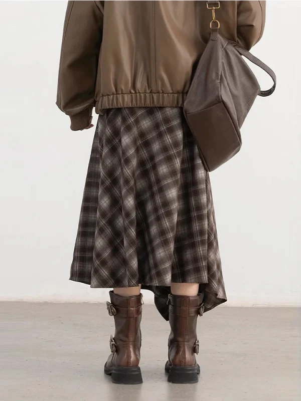 CHIC VEN Gonne da donna Una linea retrò allentata a vita alta colore irregolare plaid smerigliato metà corpo gonna lunga da donna inverno 2025 6