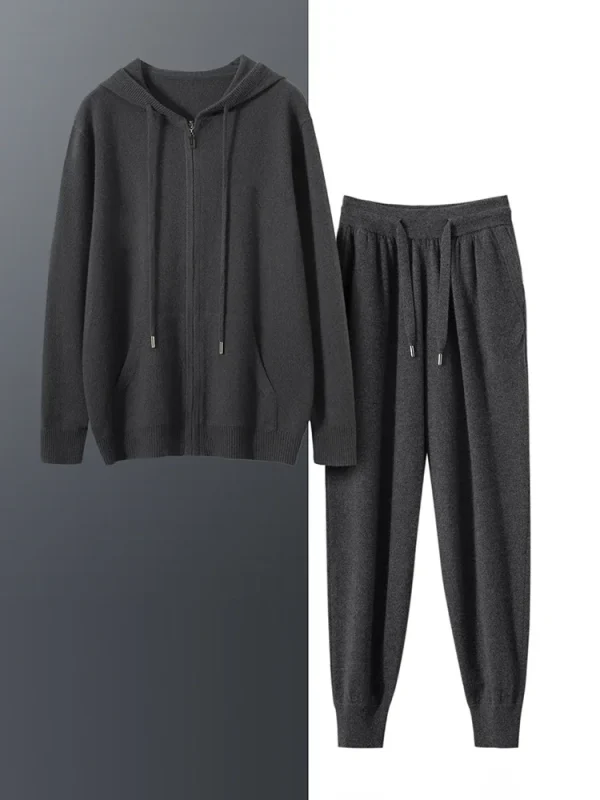 Felpa con cappuccio da uomo in puro cashmere al 100% in due pezzi, tuta sportiva per il tempo libero, moda business di fascia alta per l'autunno e l'inverno 2