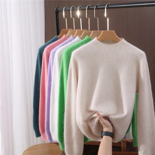 Abbigliamento donna basic Autunno Inverno Maglione Pullover 100% visone Maglione di cashmere Collo mezzo alto Pullover femminile Caldo comfort lavorato a maglia 2
