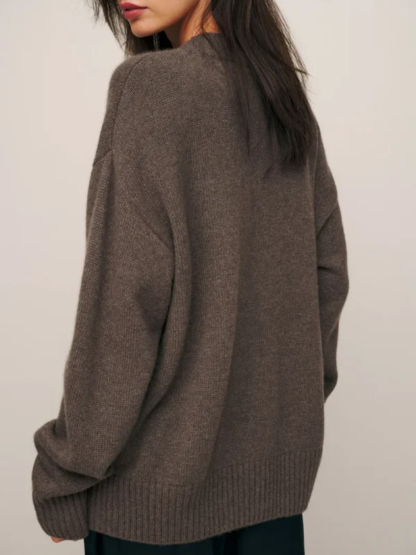 100% maglione di pura lana autunno/inverno nuovo casual tinta unita lavorato a maglia top con scollo a v camicetta con base pullover sciolto da donna 2