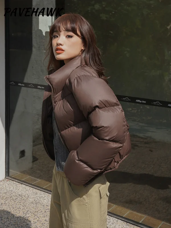 Parka corto da donna autunno inverno tasche con cerniera piumino casual caldo spesso streetwear capispalla femminile antivento slim fit 2