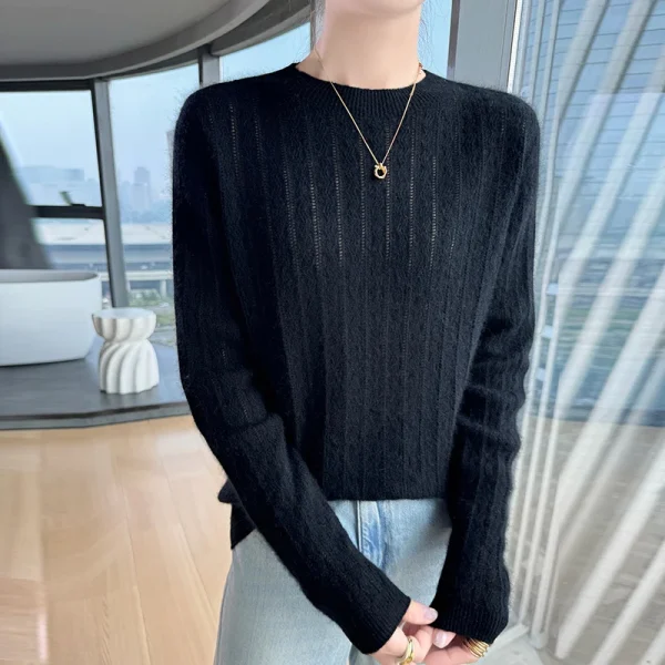 Autunno Inverno Mezza Collo Alto Scava Fuori Donna Maglione di Lana Cavo Maglia Pullover Top Maglione di Cachemire 100% Maglione di Lana Merino 4