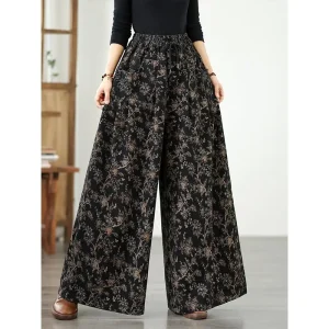 Pantaloni a gamba larga in denim per donna 2025 Autunno nuovo stile stampato elastico in vita pantaloni dritti in denim casual oversize larghi 1