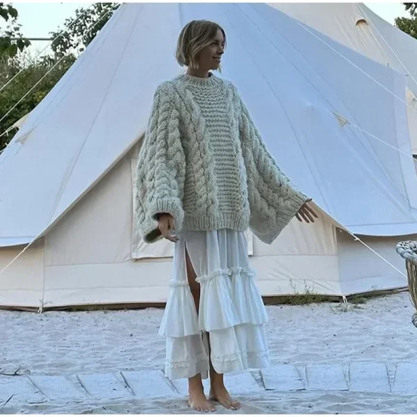 Yaminiya Abbigliamento invernale Donna Dolcevita da donna Manica lunga Maglione rosa Prairie Chic Solid Vintage Maglione Pullover oversize 3