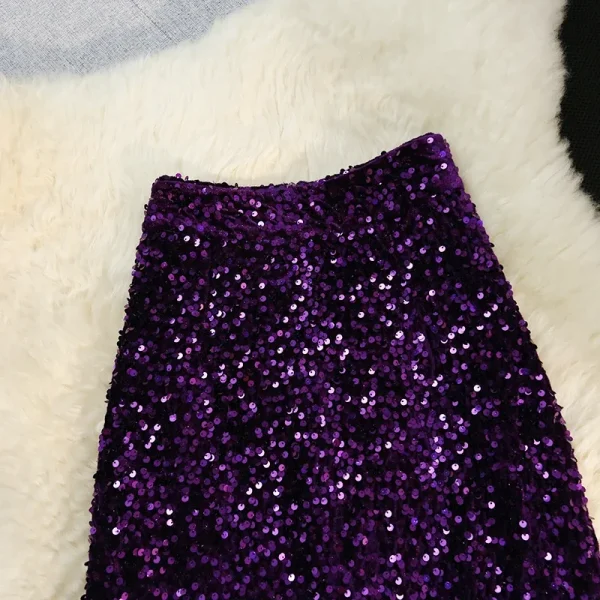 Seoulish Autunno Inverno Velluto A Vita Alta Con Paillettes Wrap A-Line Gonne 2024 Nuovo Elegante Indietro Split Gonne a Matita Femminile 5