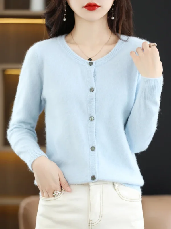 LHZSYY Cardigan da donna Super caldo maglioni di cashmere visone puro O-collo maglione femminile allentato cardigan in maglia tinta unita da donna 6
