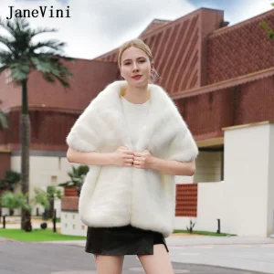 JaneVini Vendita Calda Inverno Pelliccia Sintetica Scialle Da Sposa Bolero Mariée Avorio Caldo Abito Da Sera Delle Donne Avvolge Mantello Da Sposa Mantello Sposa Stola 1